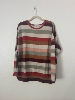 Striped Long Sleeve Blouse in Red, Pink, Olive, Cream